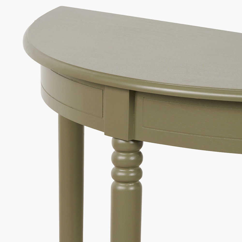 Heritage Olive Pine Wood Half Moon Console Table