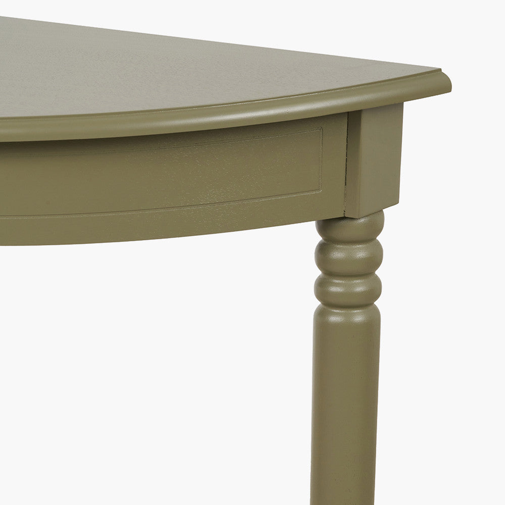 Heritage Olive Pine Wood Half Moon Console Table