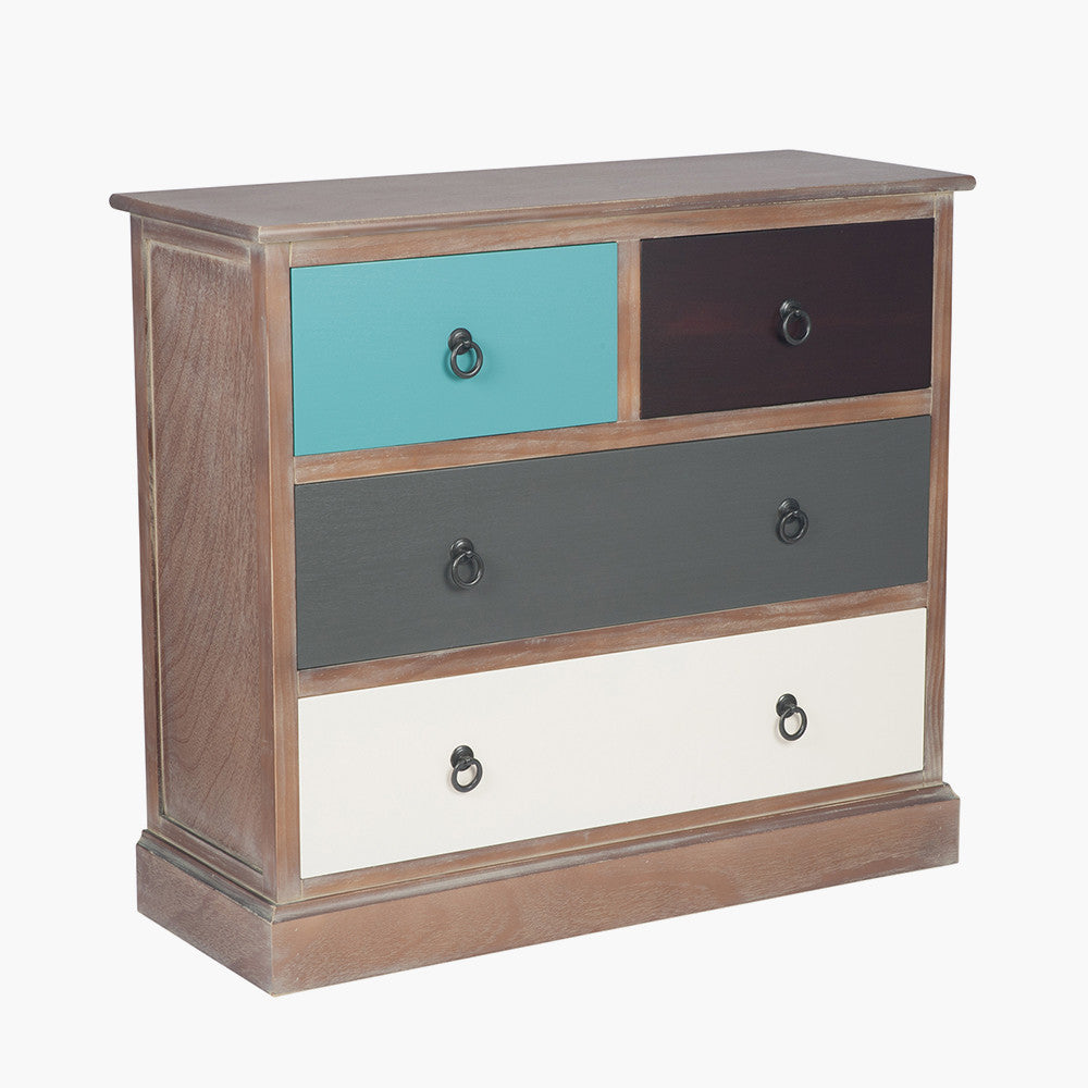 Loft Pine Wood Multicoloured 4 Drawer Unit