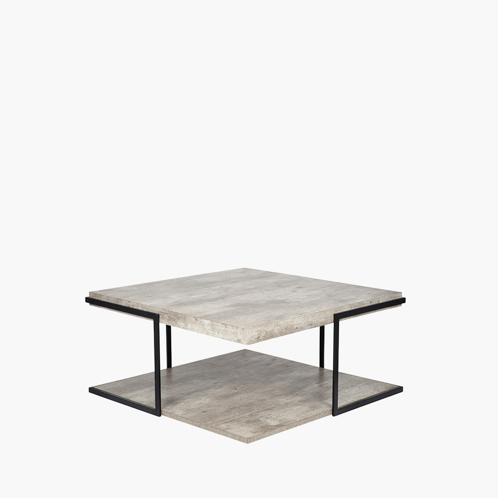 Jersey Concrete Effect MDF & Black Iron Coffee Table