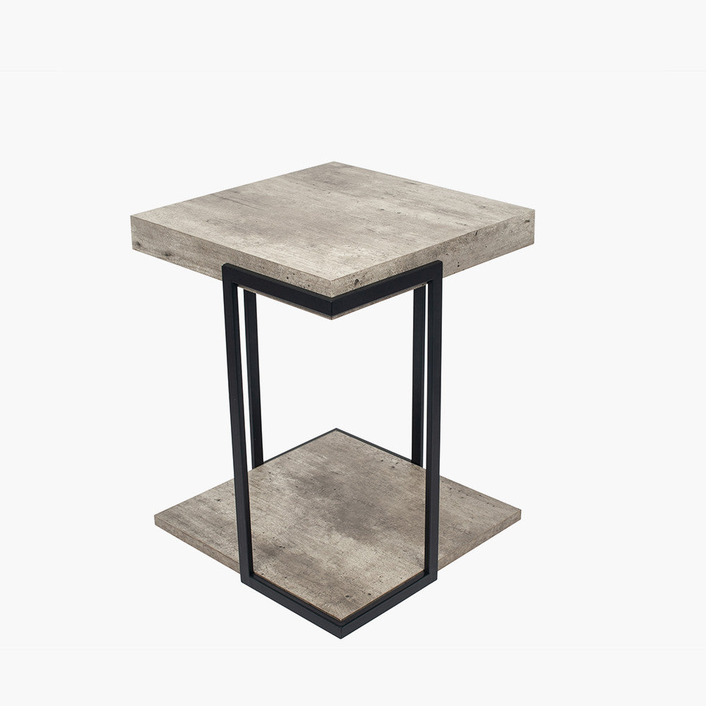 Jersey Concrete Effect MDF & Black Iron Side Table K/D
