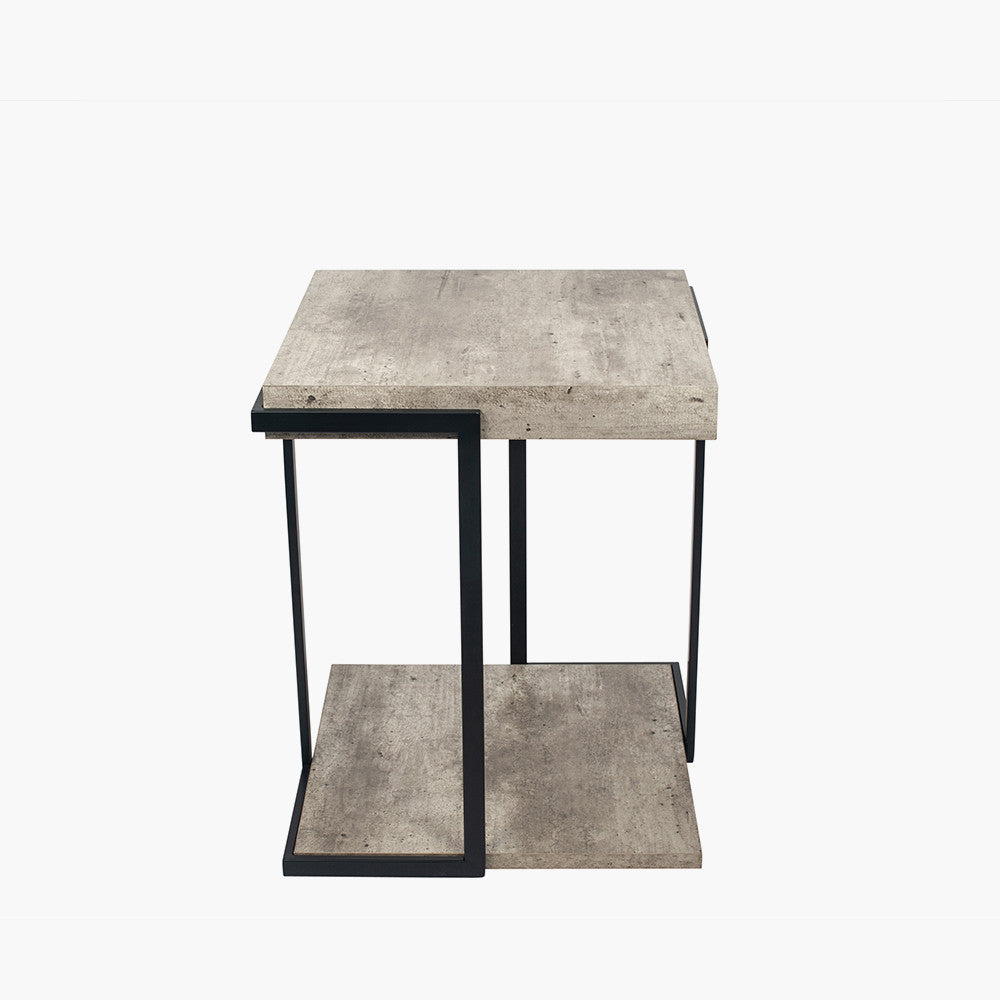 Jersey Concrete Effect MDF & Black Iron Side Table K/D