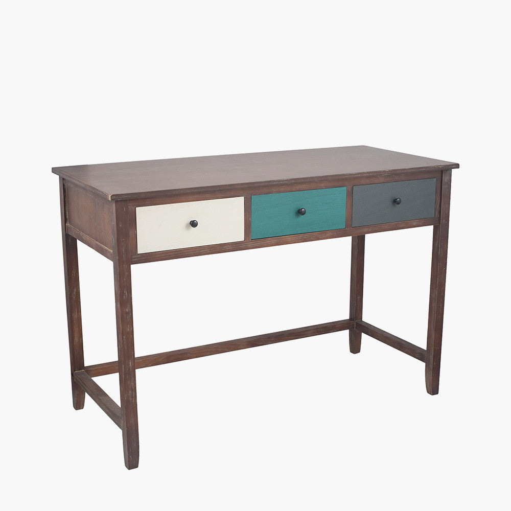 Loft Pine Wood Multicoloured 3 Drawer Desk K/D