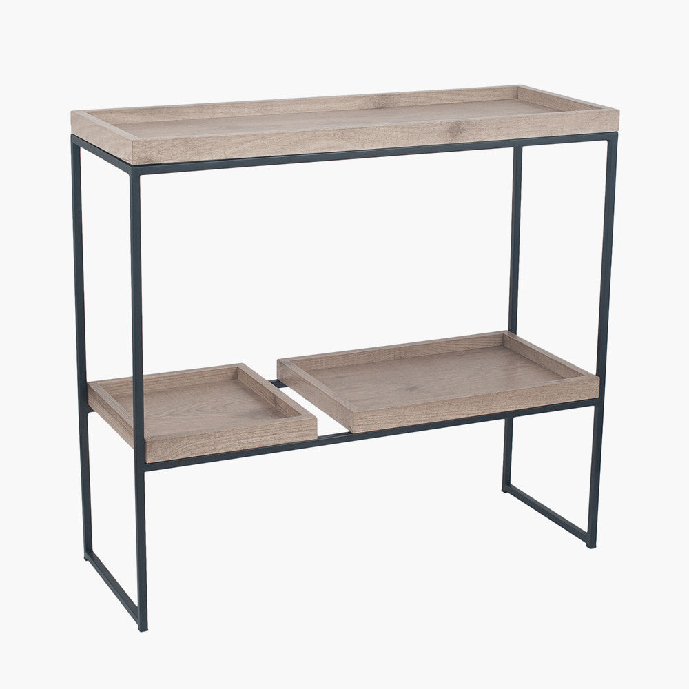 Gallery Natural Wood Veneer & Black Metal 2 Shelf Unit