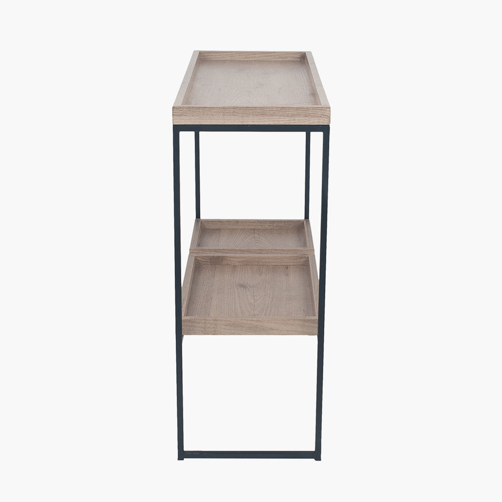 Gallery Natural Wood Veneer & Black Metal 2 Shelf Unit