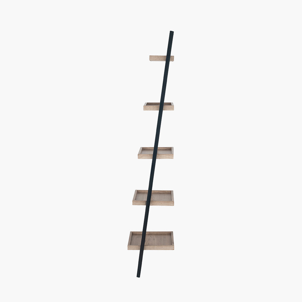 Gallery Natural Wood Veneer and Black Metal 5 Shelf Ladder Unit