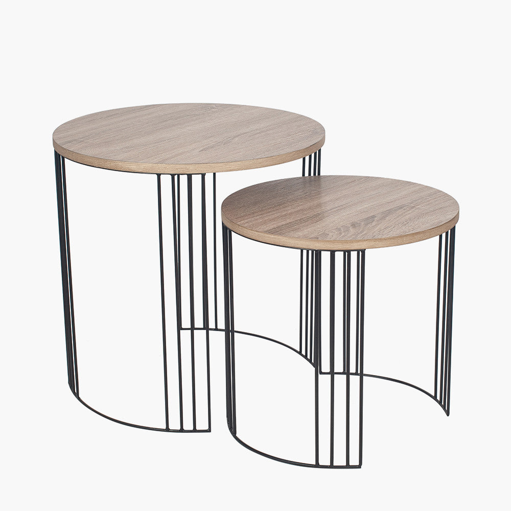 Atri Dark Wood and Black Metal S/2 Round Side Tables