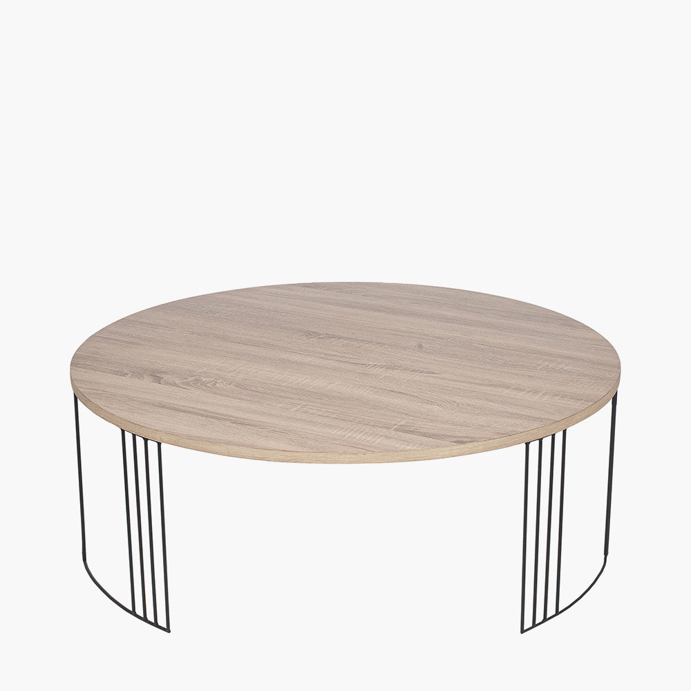 Atri Dark Wood and Black Metal Round Coffee Table