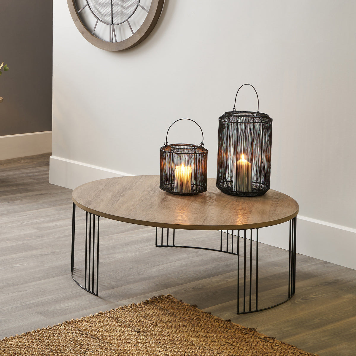 Atri Dark Wood and Black Metal Round Coffee Table