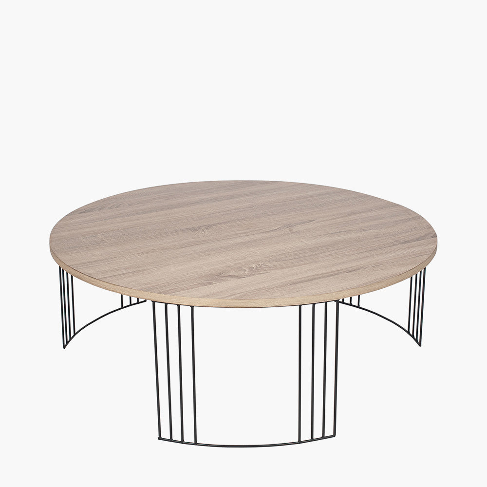 Atri Dark Wood and Black Metal Round Coffee Table