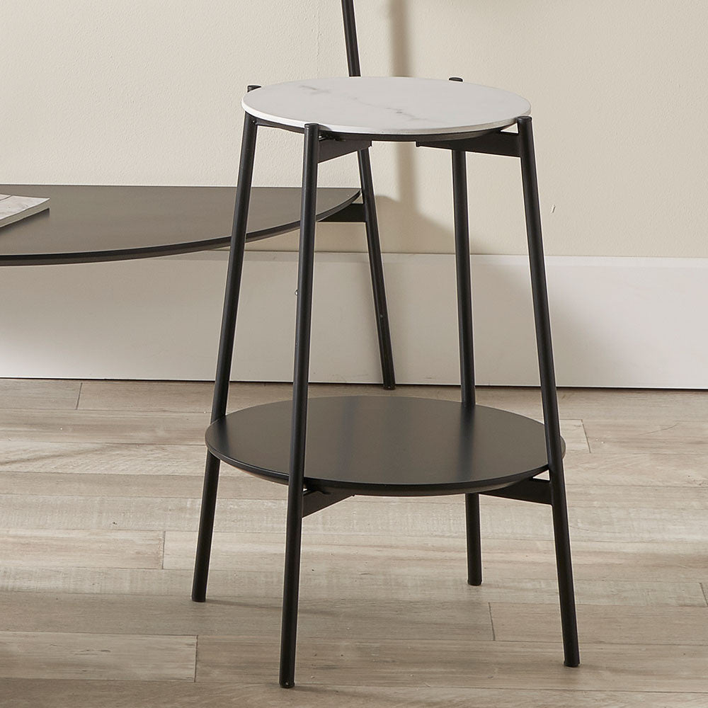Marchello White Marble Veneer and Black Metal Side Table