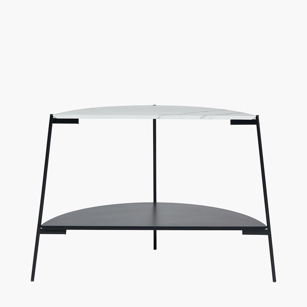 Marchello White Marble Veneer & Black Metal Console Table