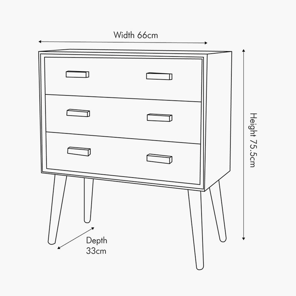 Klee Black Pine Wood 3 Drawer Unit