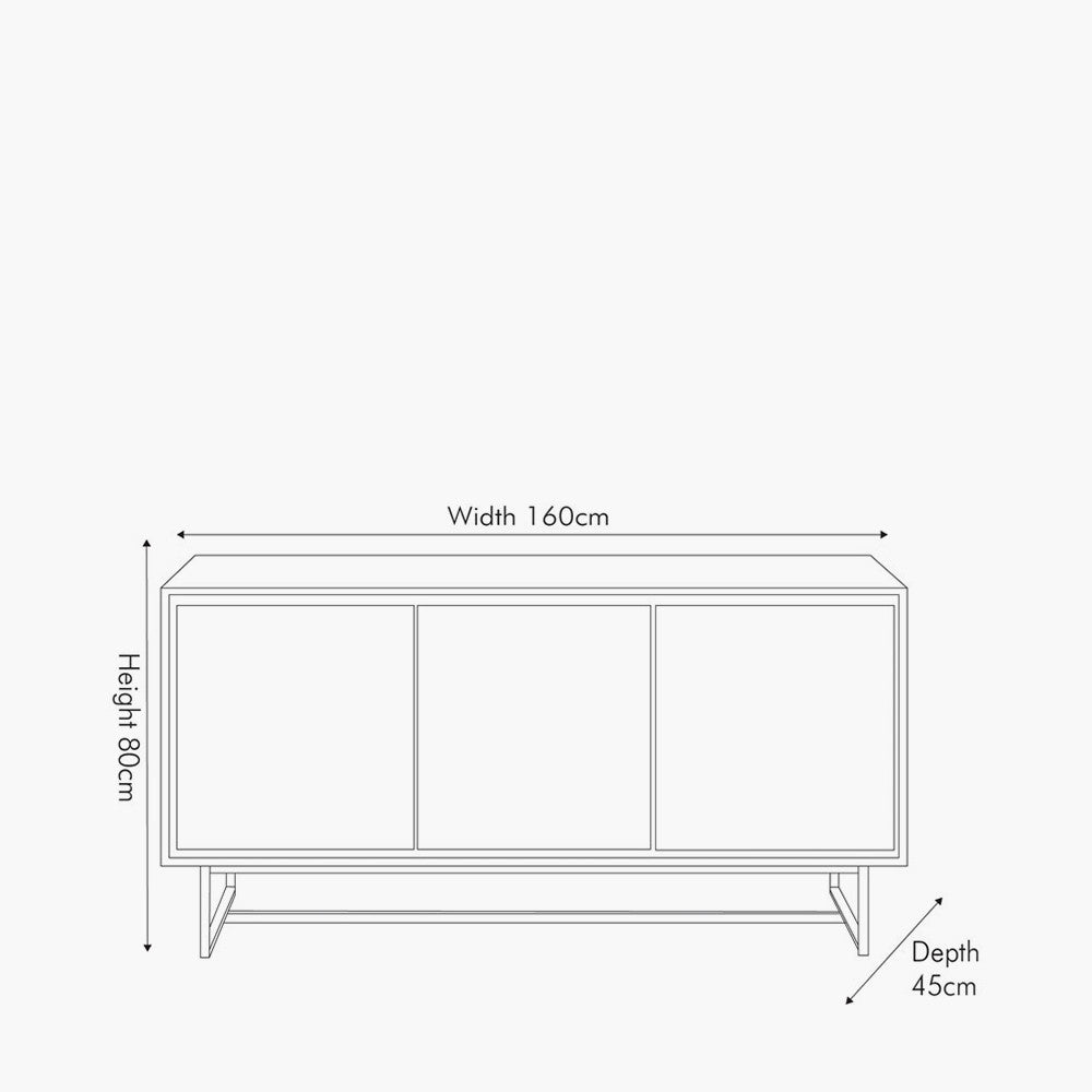 Marca Sand Wash Acacia Wood and Black Metal 3 Door Sideboard