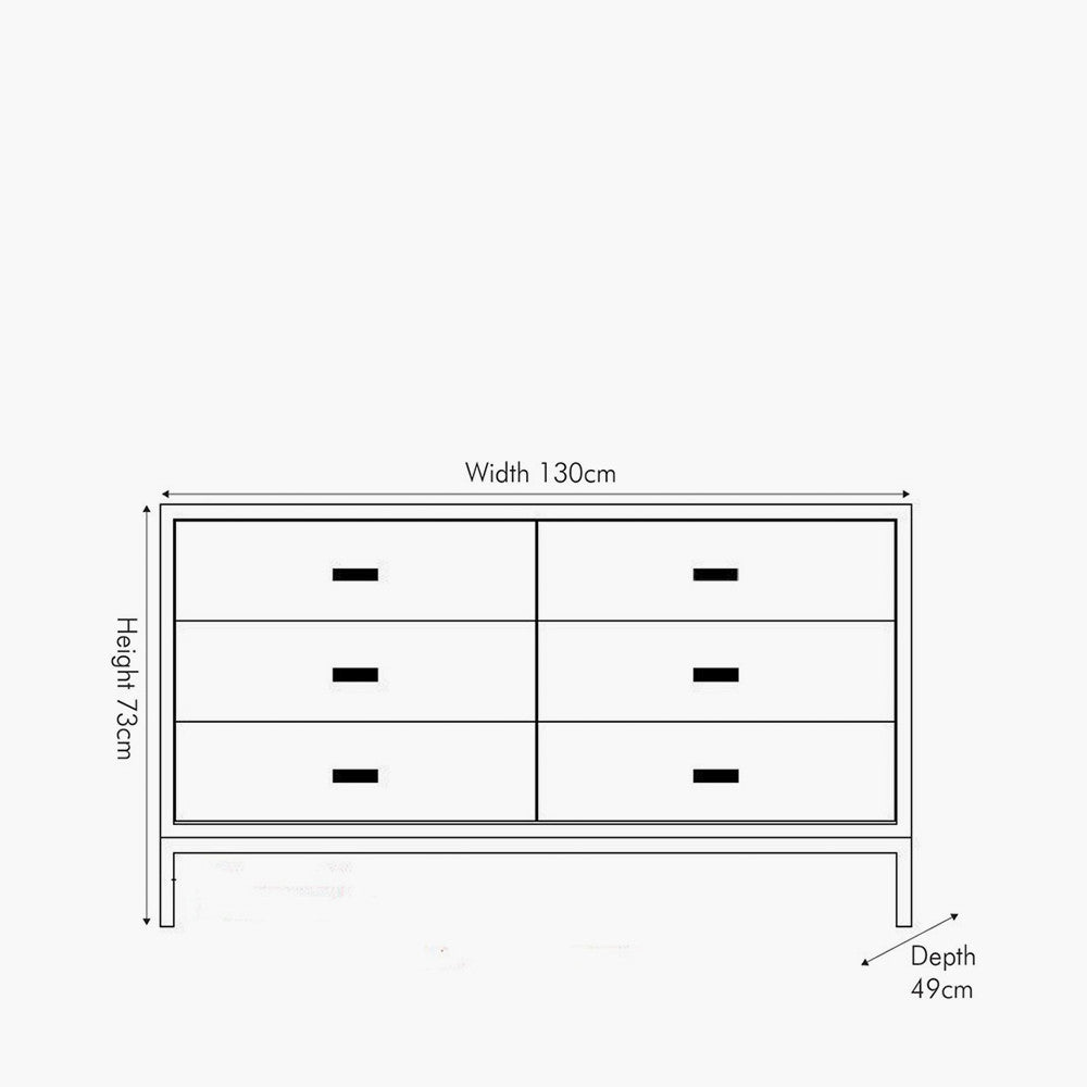 Ambroso Grey Wash Mango Wood and Silver Metal 6 Drawer Unit