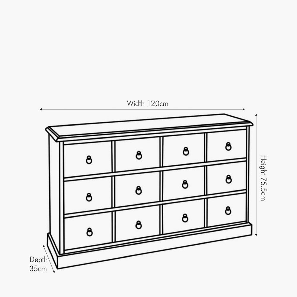 Loft Pine Wood Sage Multicoloured 12 Drawer Unit