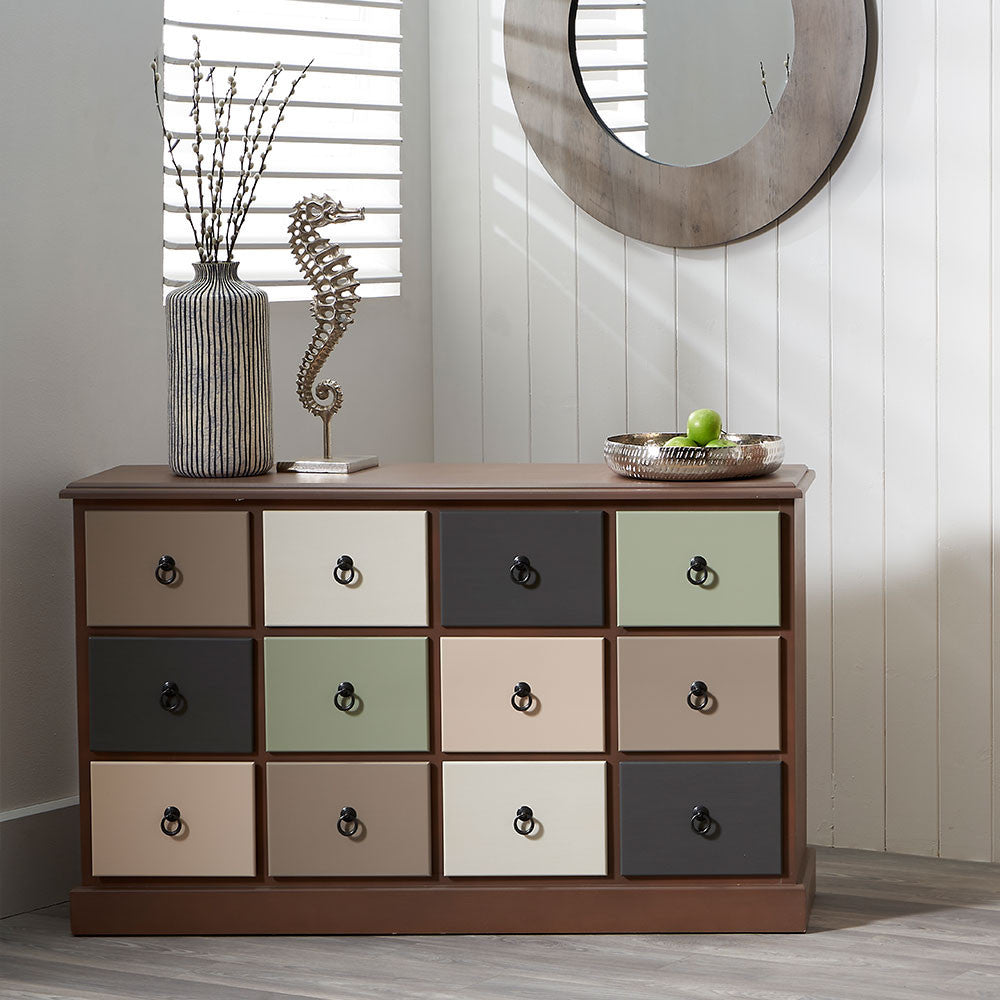 Loft Pine Wood Sage Multicoloured 12 Drawer Unit