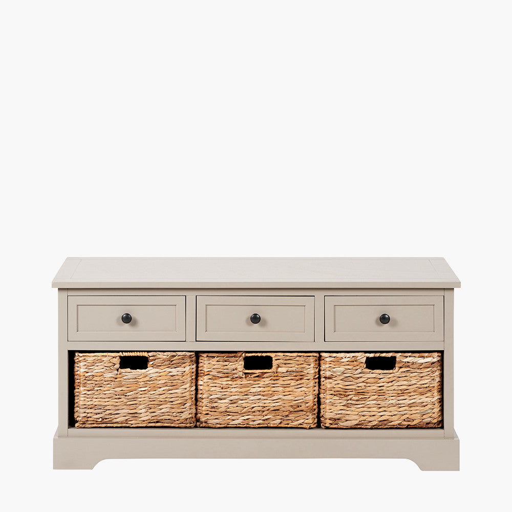 Devonshire Putty Pine Wood 3 Drawer 3 Basket Unit