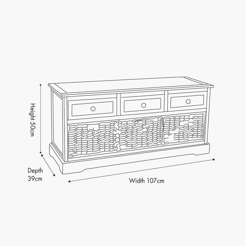 Devonshire Putty Pine Wood 3 Drawer 3 Basket Unit