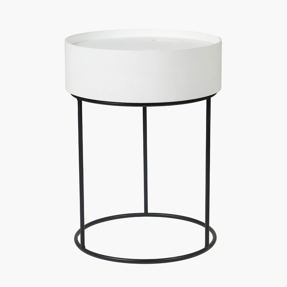 Hugo White Wood Veneer and Black Metal Storage Table