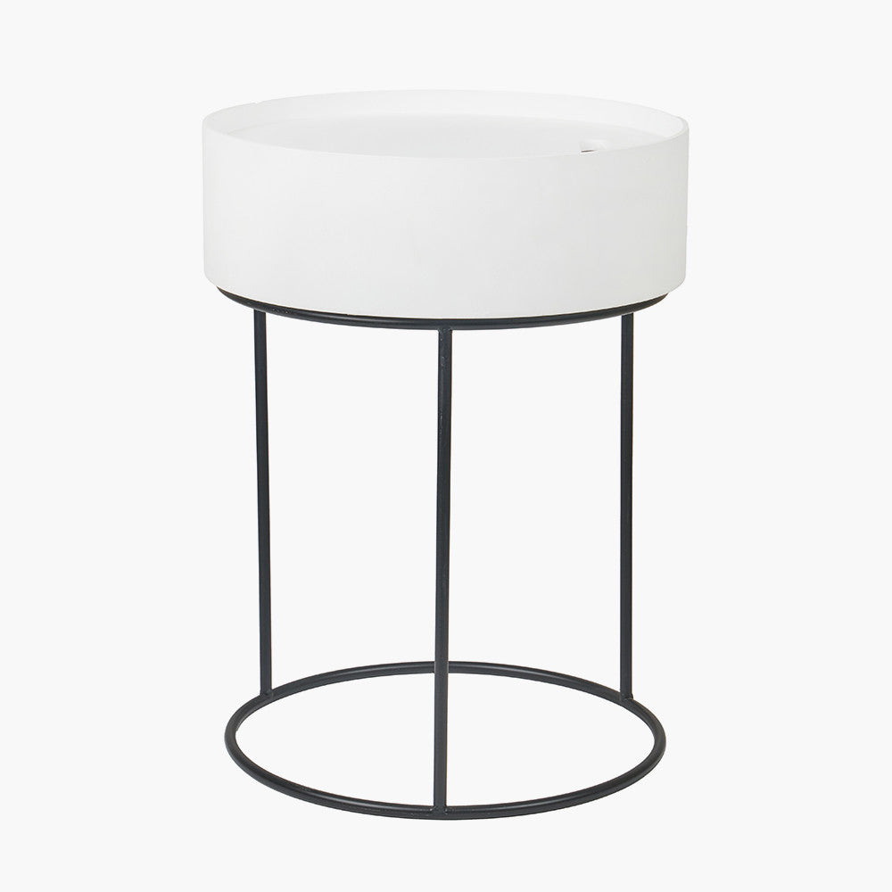 Hugo White Wood Veneer and Black Metal Storage Table