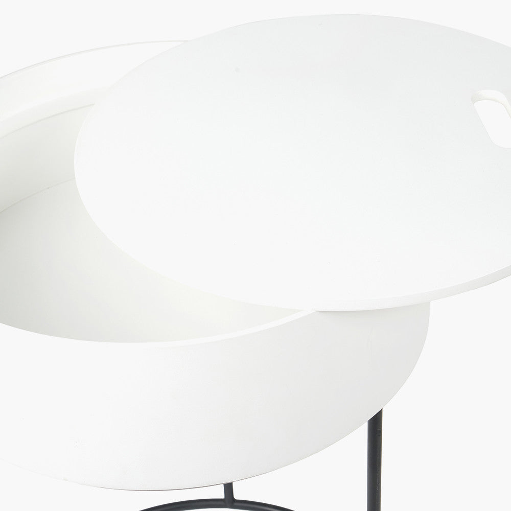 Hugo White Wood Veneer and Black Metal Storage Table