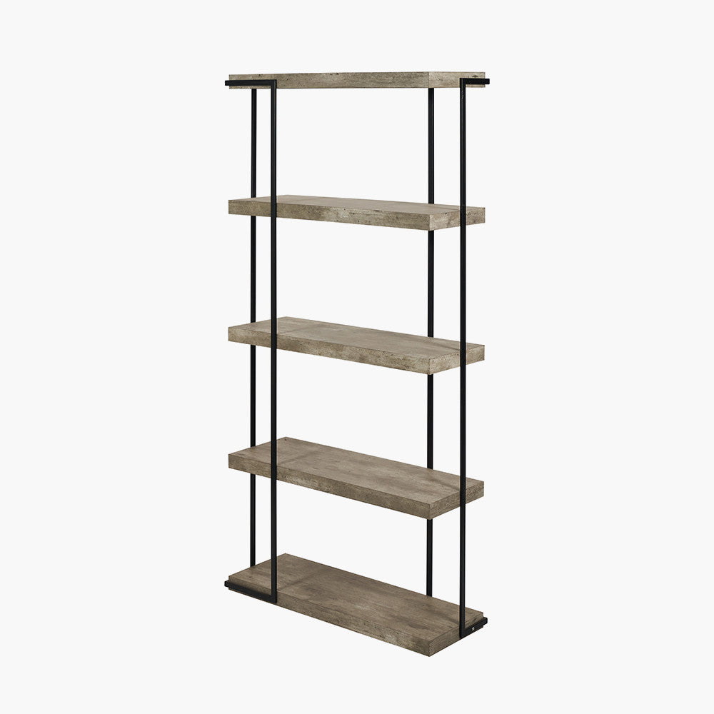 Jersey Concrete Effect Wood Veneer and Black Metal 5 Shelf Unit