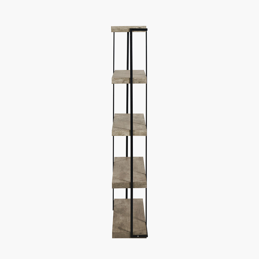 Jersey Concrete Effect Wood Veneer and Black Metal 5 Shelf Unit