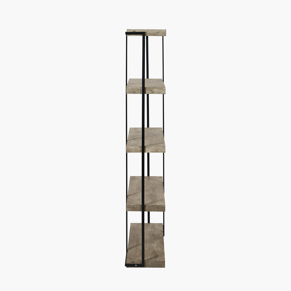 Jersey Concrete Effect Wood Veneer and Black Metal 5 Shelf Unit