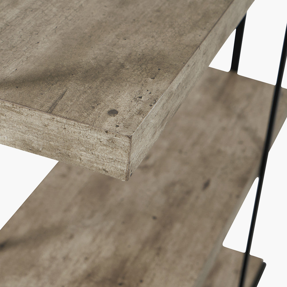 Jersey Concrete Effect Wood Veneer and Black Metal 5 Shelf Unit