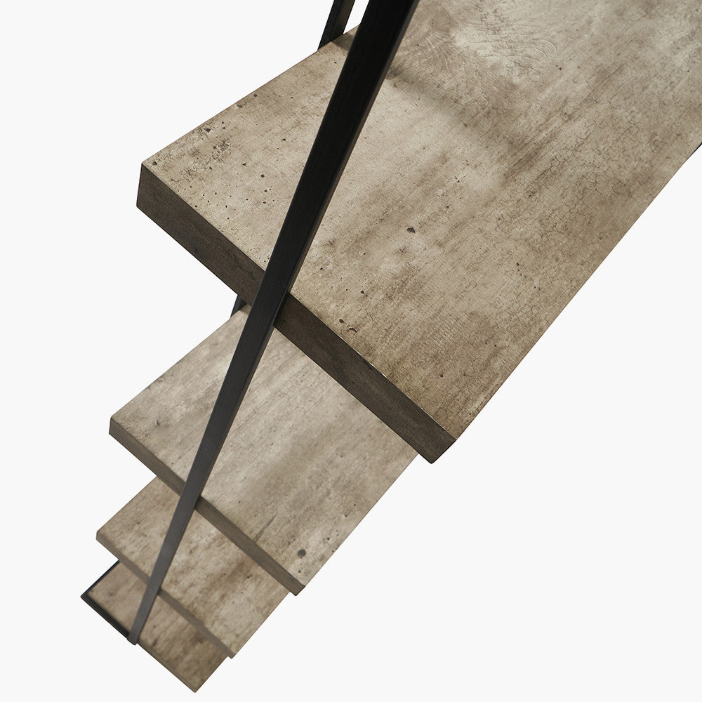 Jersey Concrete Effect Wood Veneer and Black Metal 5 Shelf Unit
