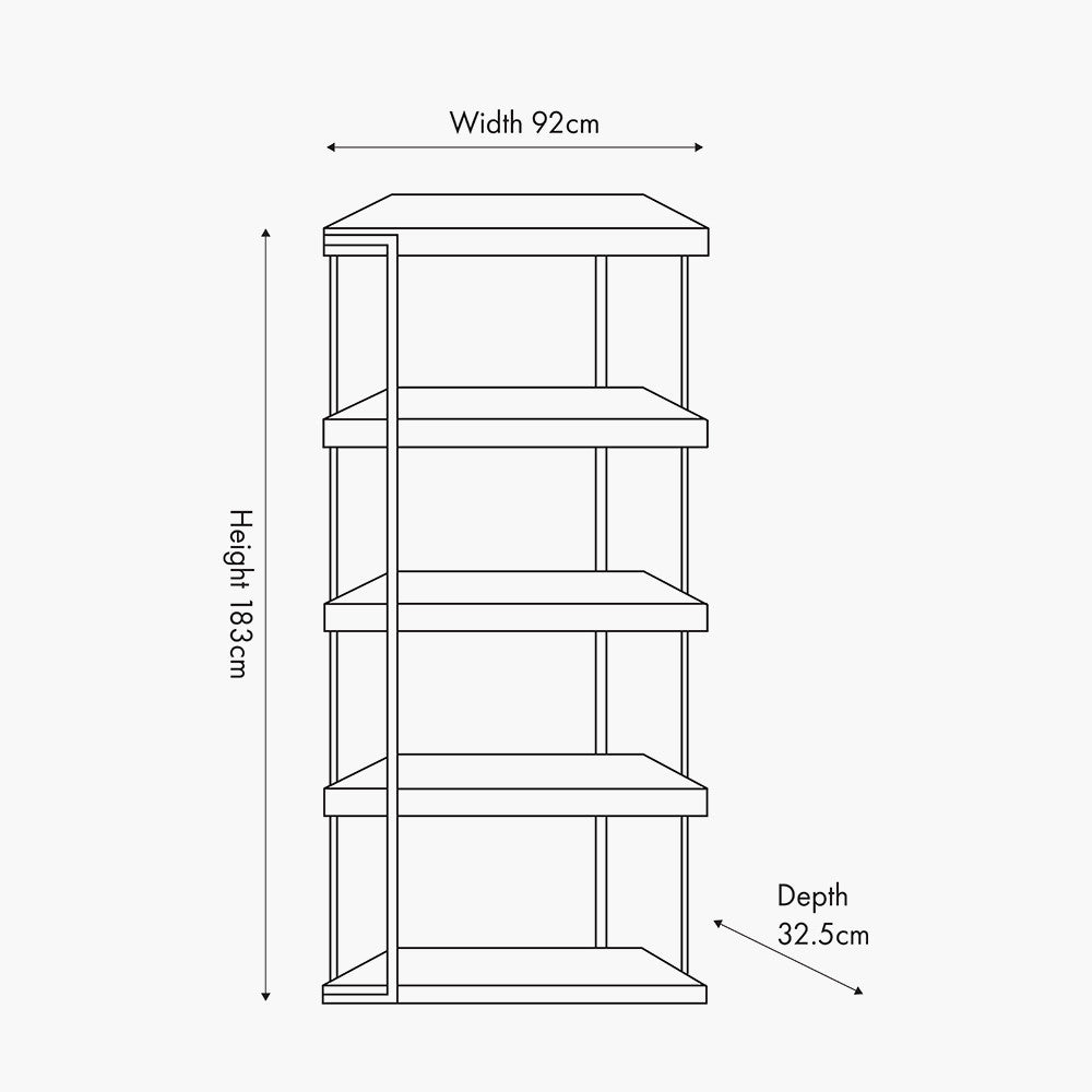 Jersey Concrete Effect Wood Veneer and Black Metal 5 Shelf Unit
