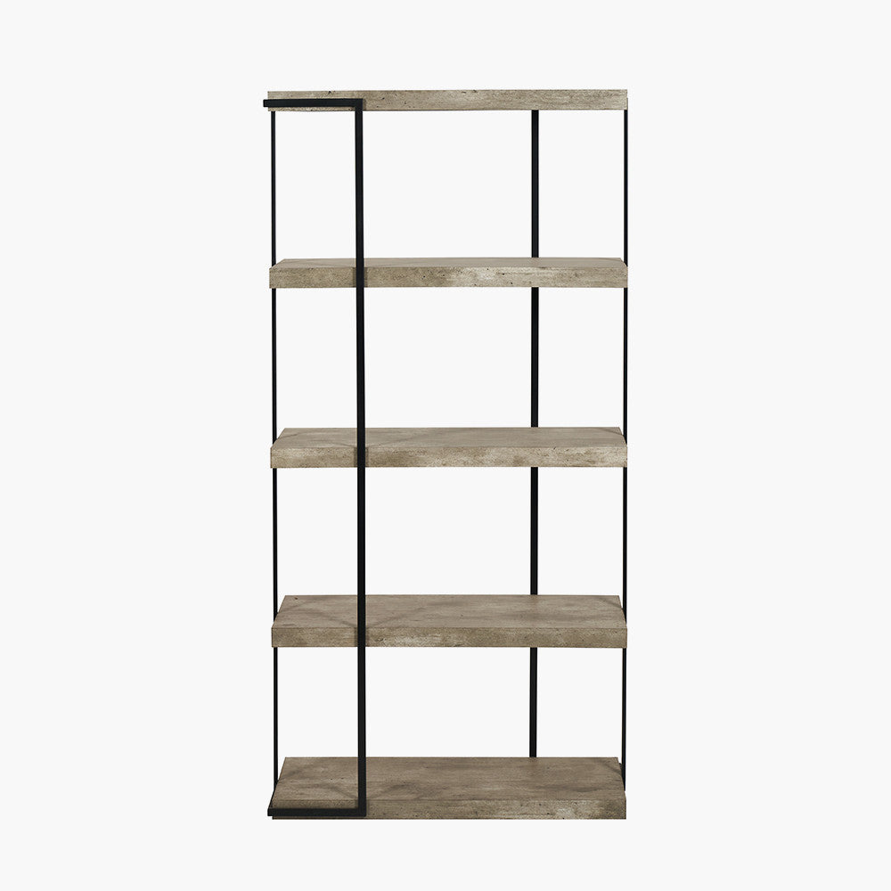 Jersey Concrete Effect Wood Veneer and Black Metal 5 Shelf Unit