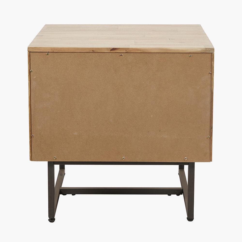 Marca Sand Wash Acacia Wood and Black Metal Bedside Unit