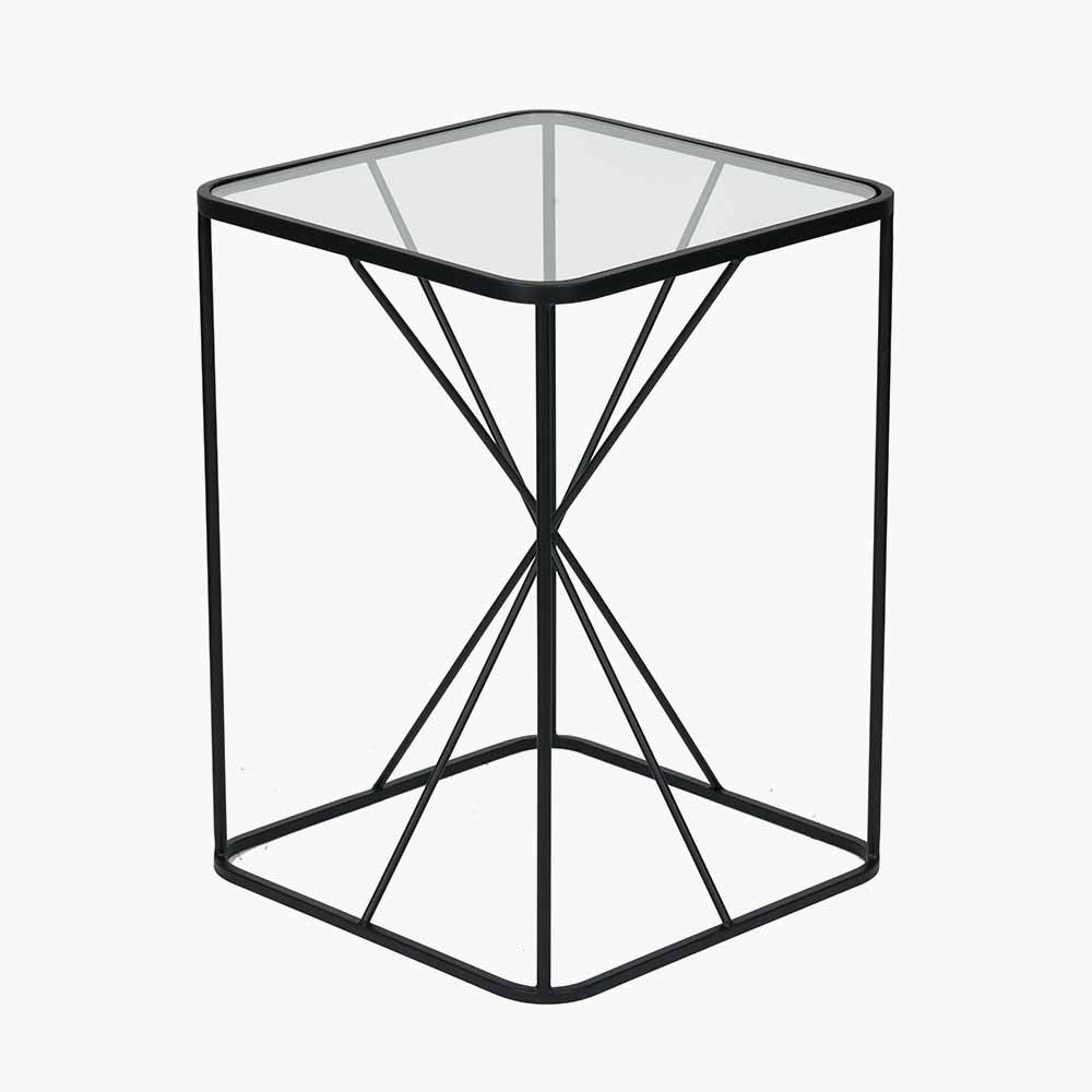 Roxy Glass and Black Metal Side Table