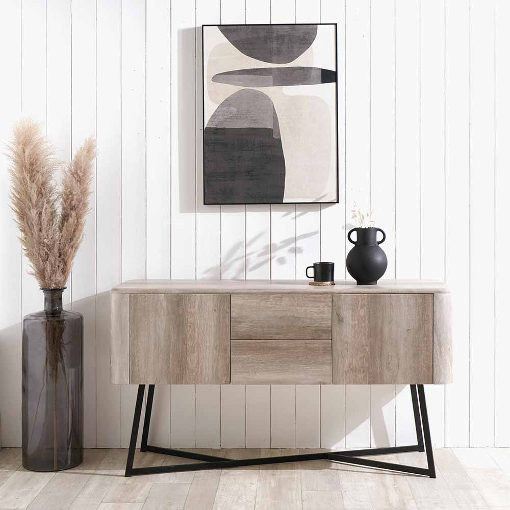 Ukiah Grey Oak Veneer and Black Metal Sideboard