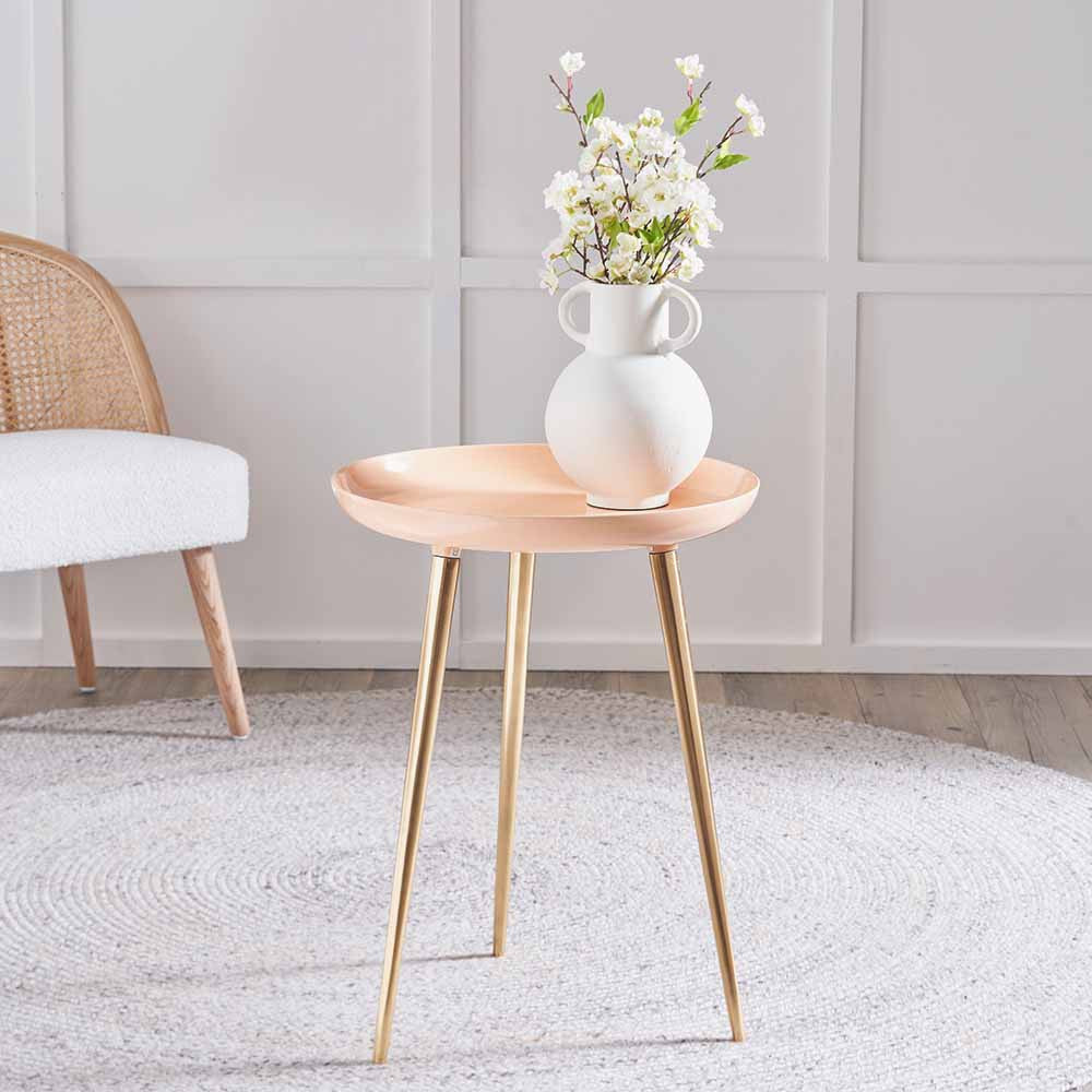 Seline Apricot Enamel and Gold Metal Side Table