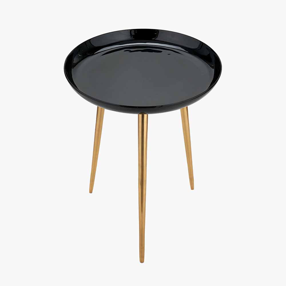 Seline Black Enamel and Gold Metal Side Table