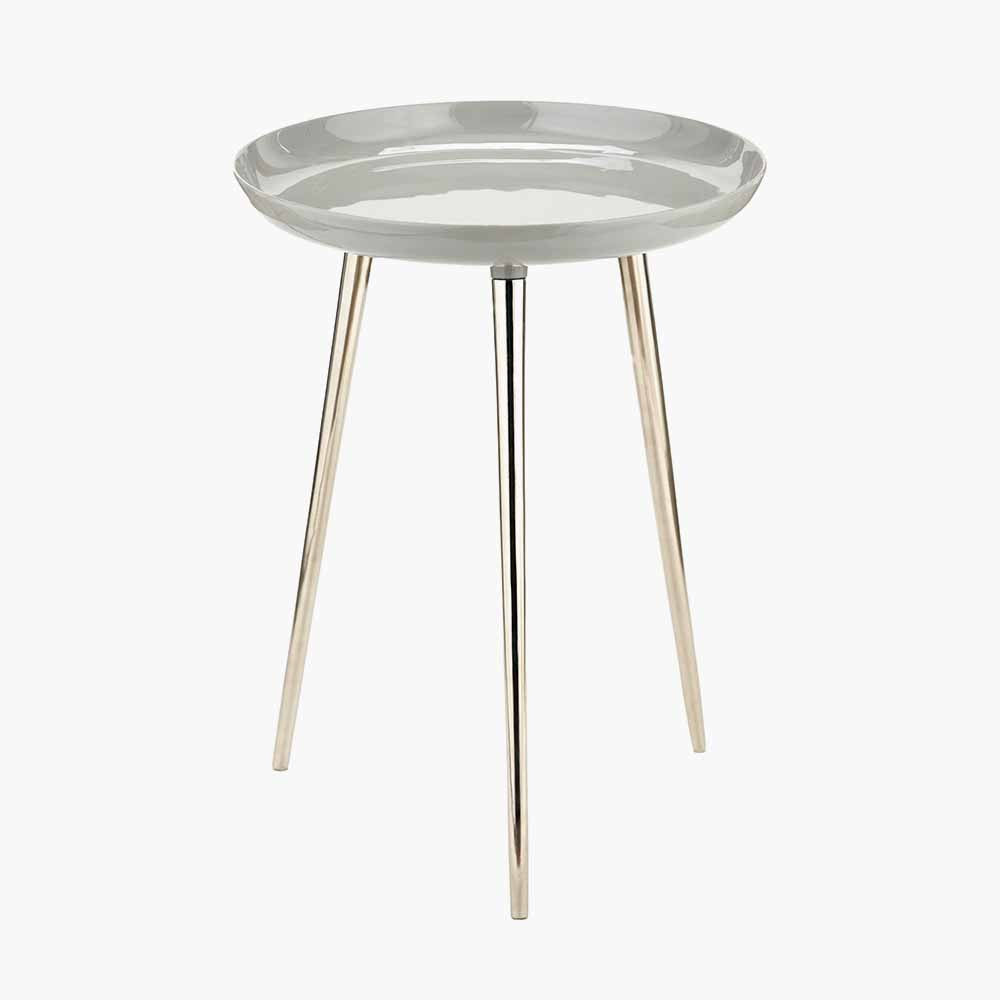 Seline Grey Enamel and Silver Metal Side Table