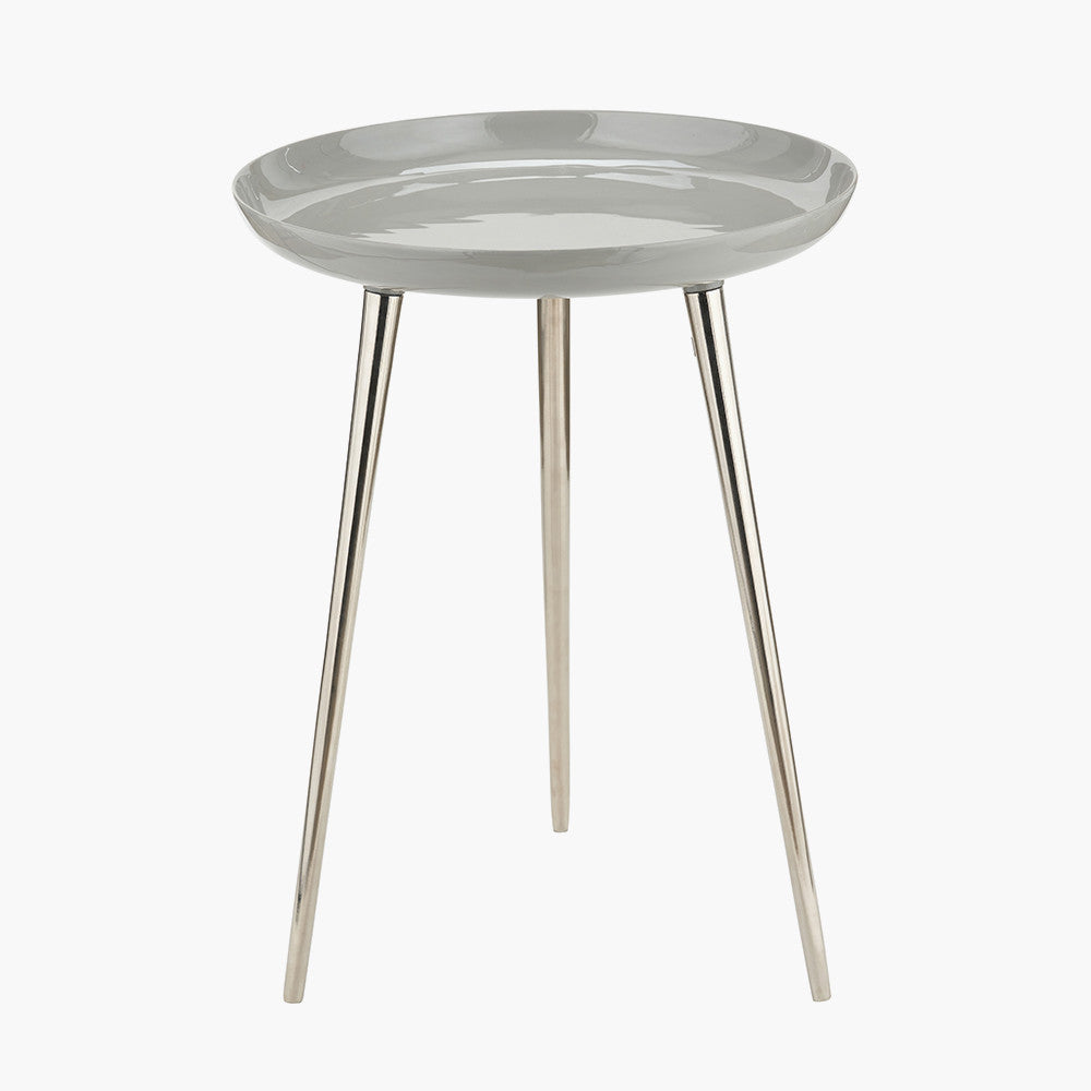 Seline Grey Enamel and Silver Metal Side Table