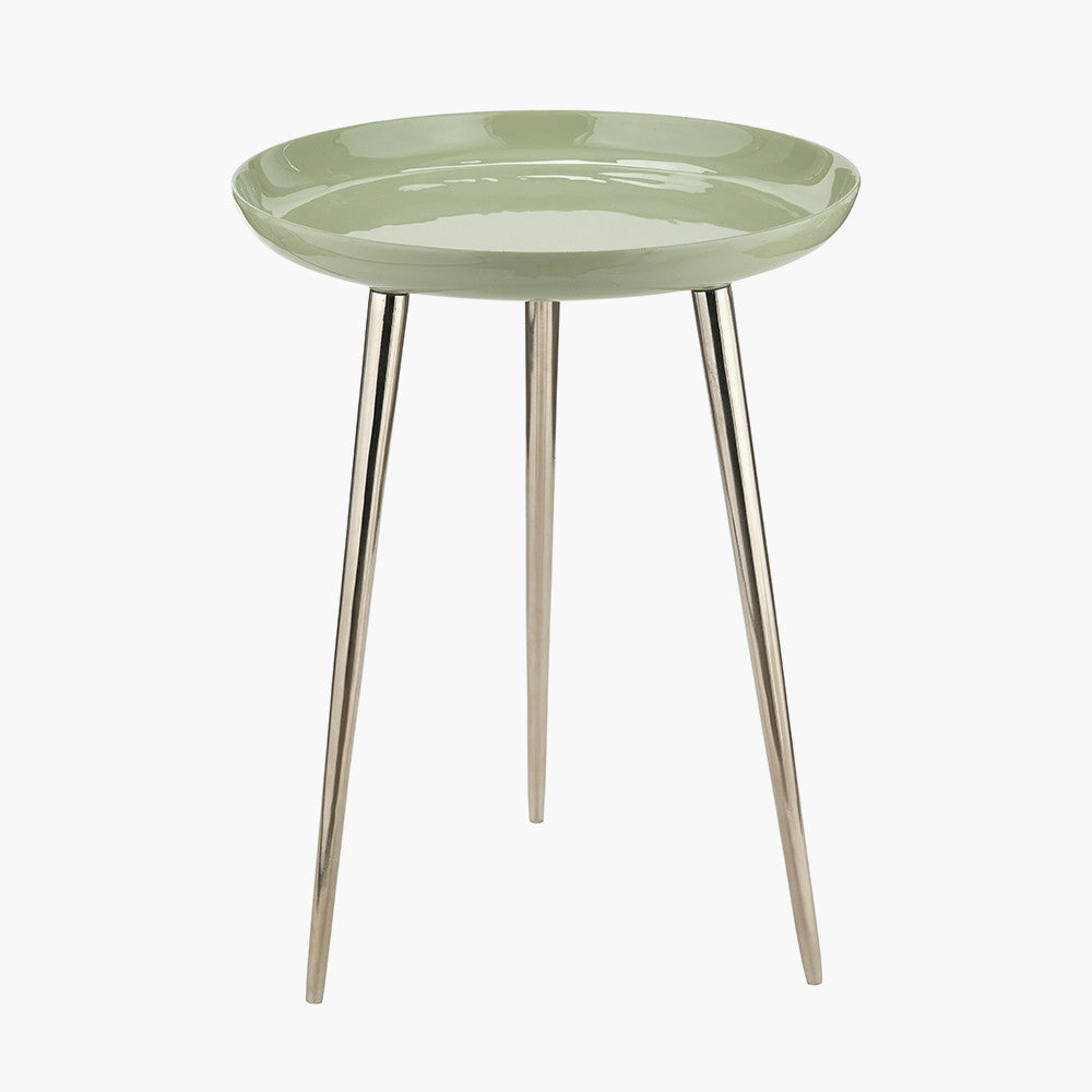 Seline Sage Enamel and Silver Metal Side Table