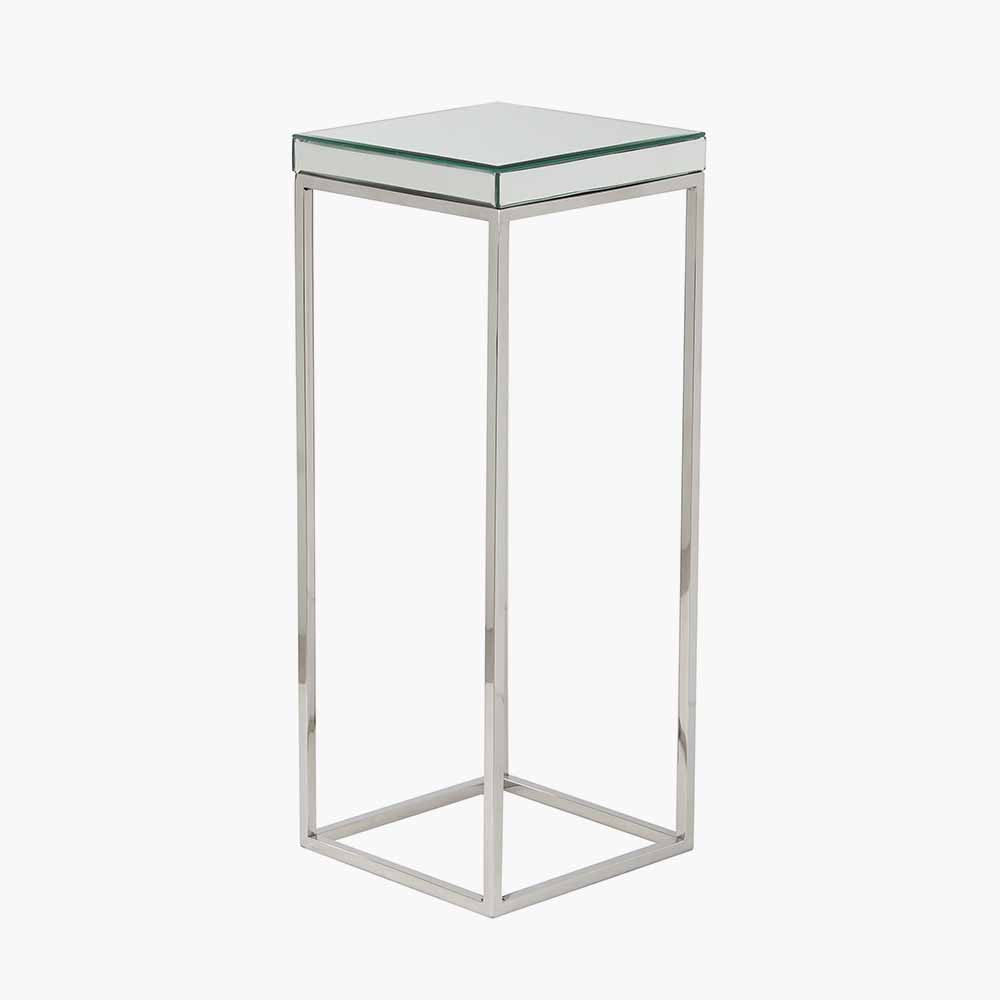 Elysee Mirrored Glass and Silver Metal Square Side Table
