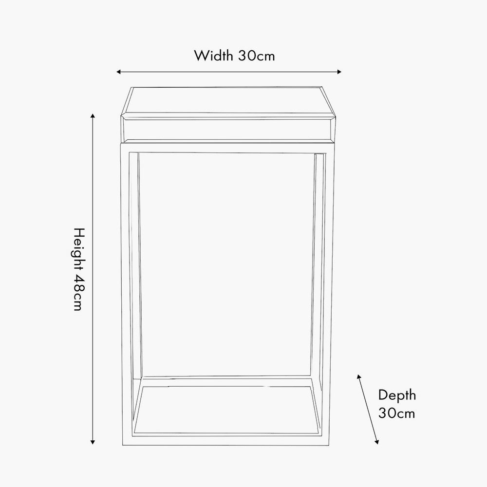 Elysee Mirrored Glass and Silver Metal Small Square Side Table
