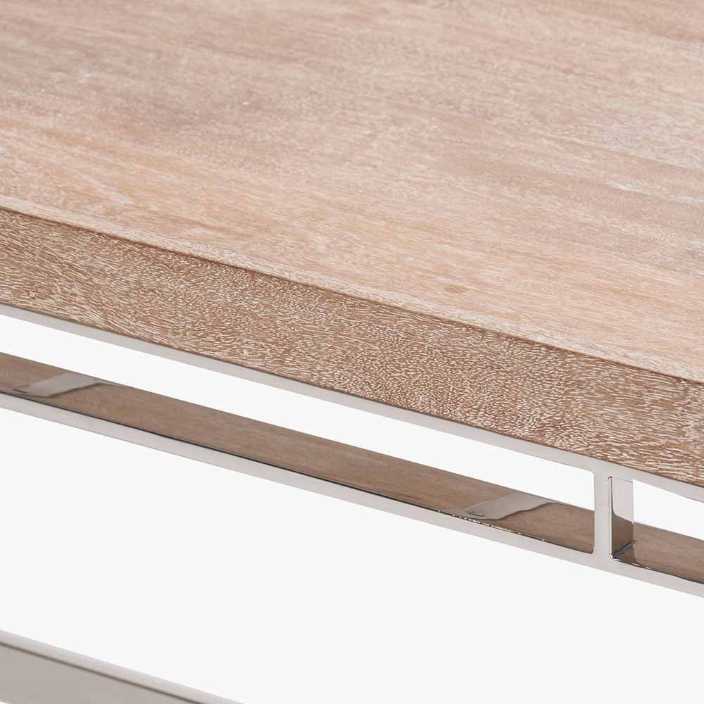 Evelyn Natural Antique Finish Mango Wood and Silver Metal Coffee Table