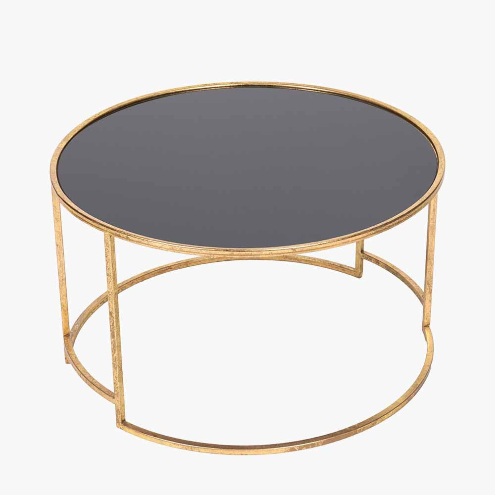 Veneziano Antique Gold Metal and Black Glass Coffee Table