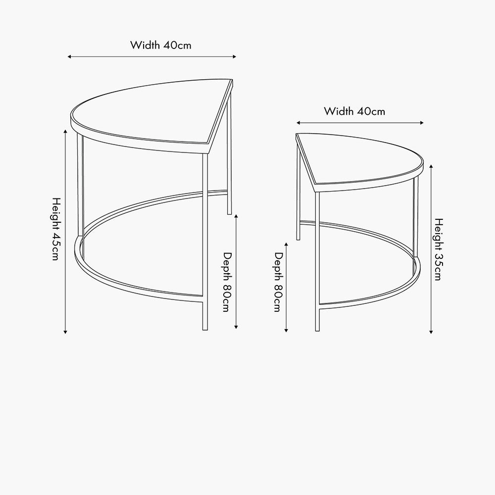 Marazzi S/2 Bevelled Glass and Black Metal Half Moon Coffee Tables