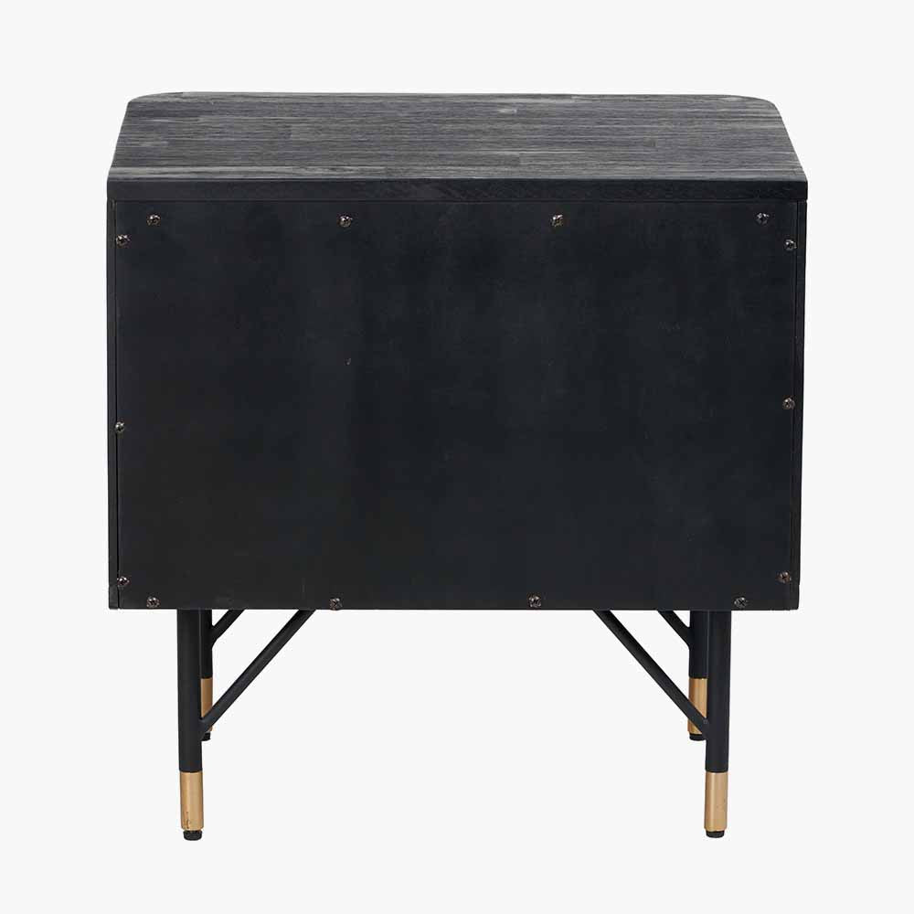 Fiji Black Acacia Wood and Natural Rattan Bedside Unit