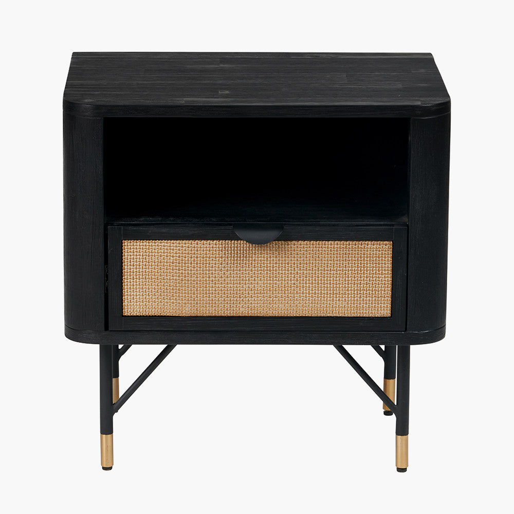 Fiji Black Acacia Wood and Natural Rattan Bedside Unit