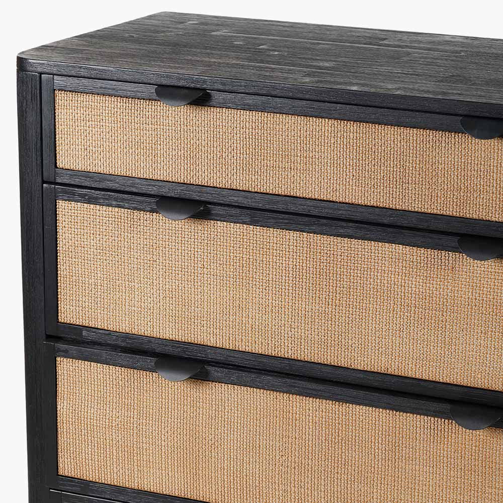Fiji Black Acacia Wood and Natural Rattan 4 Drawer Unit