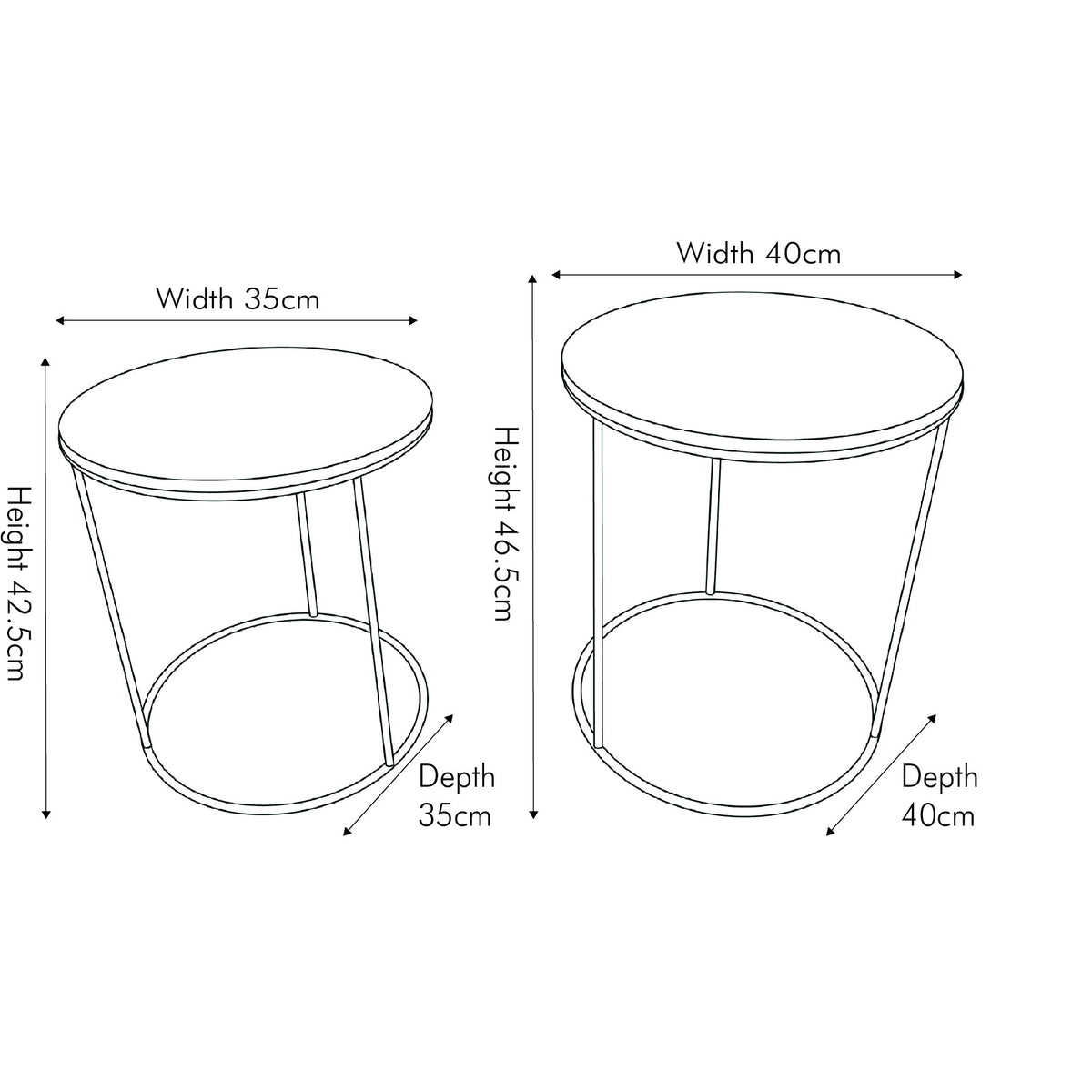 Milly S/2 Black Marble and Gold Metal Side Tables